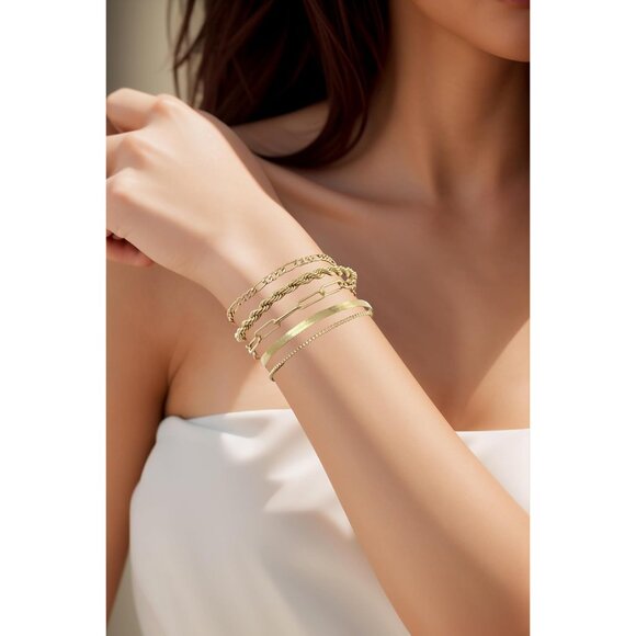 Gold Bracelet for Women 14K Plated Dainty Stackable Chain Bracelet Gold Set Gift - Picture 4 of 6